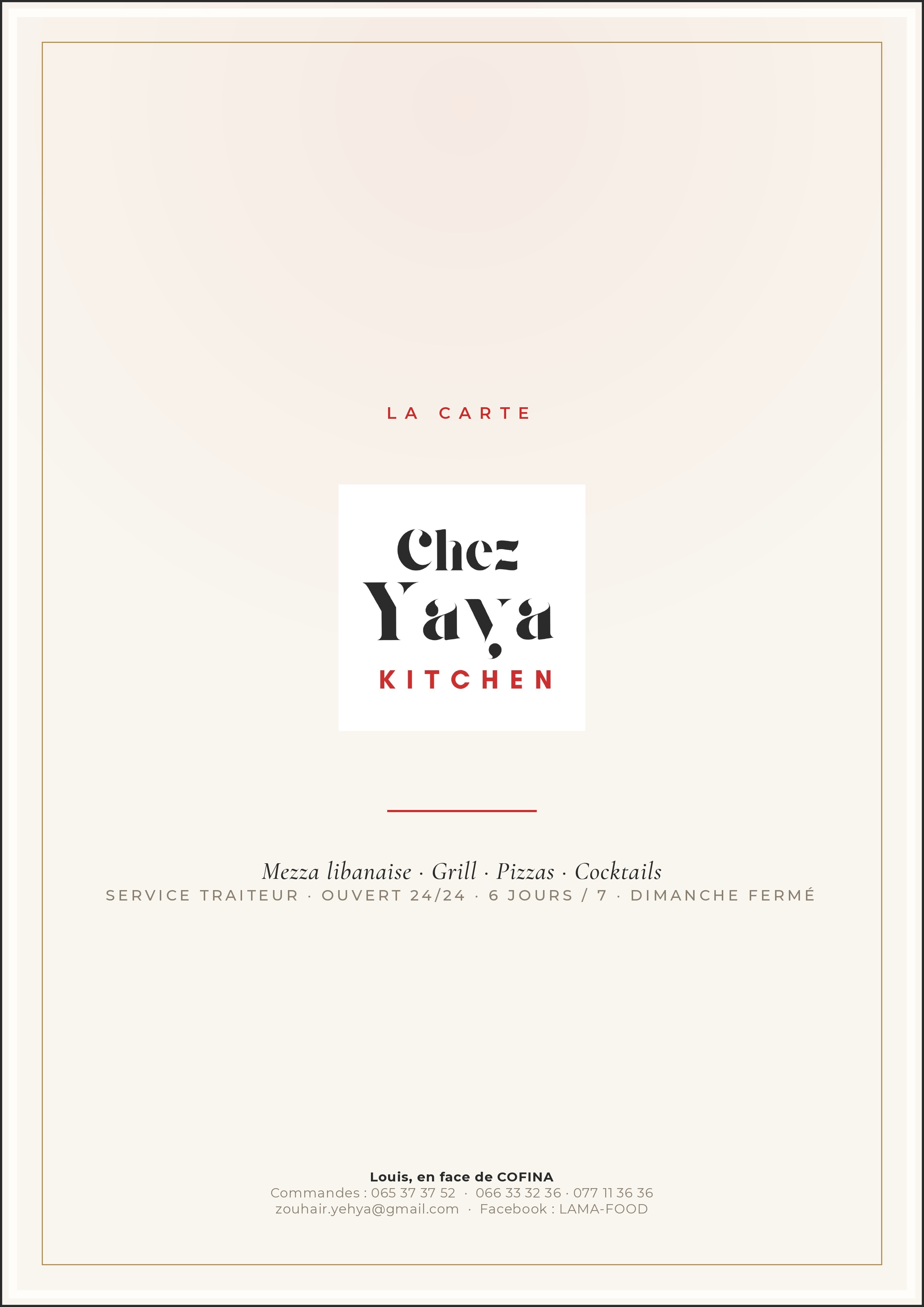 Menu CHEZ YAYA Kitchen — page 1