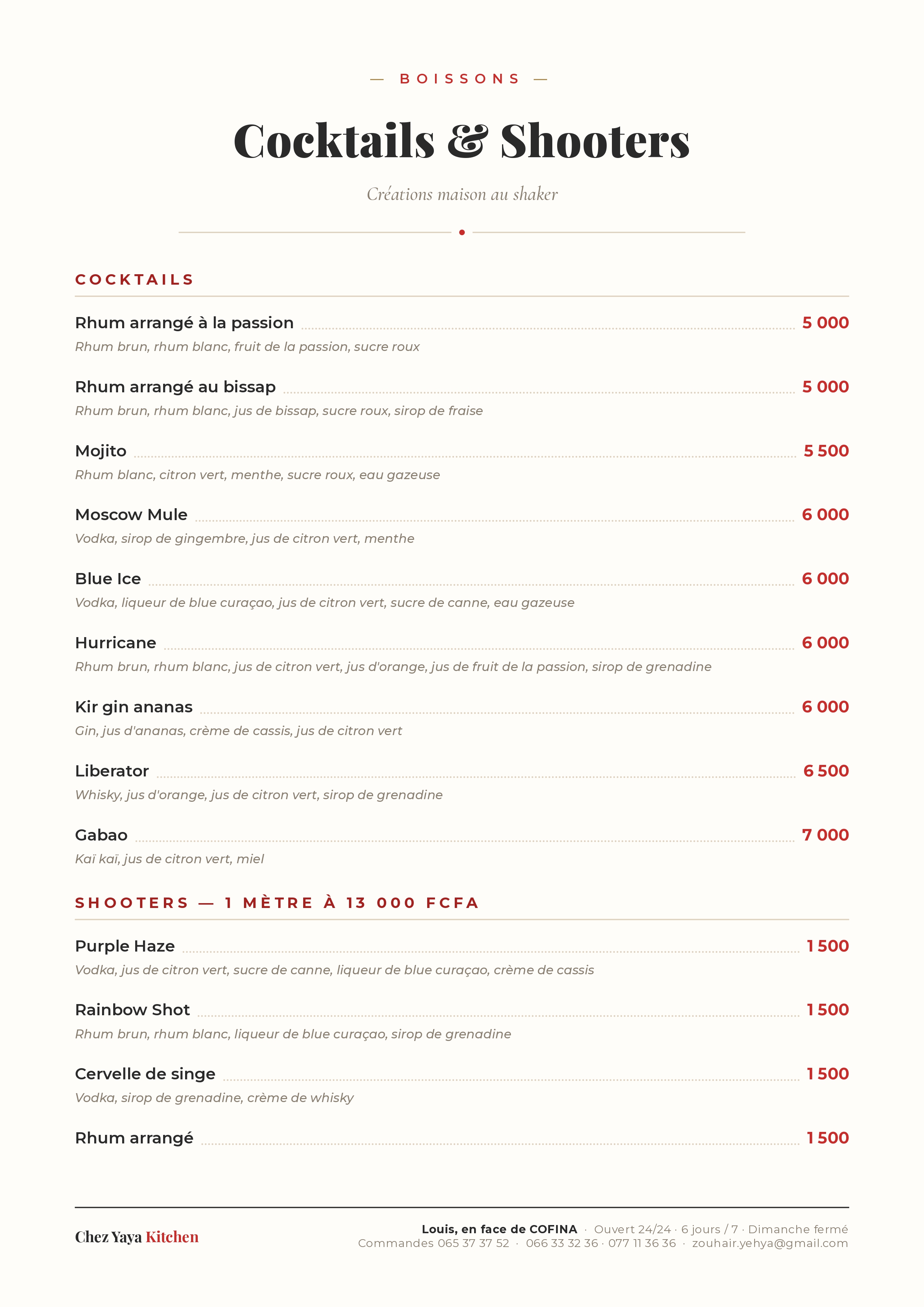 Menu CHEZ YAYA Kitchen — page 2