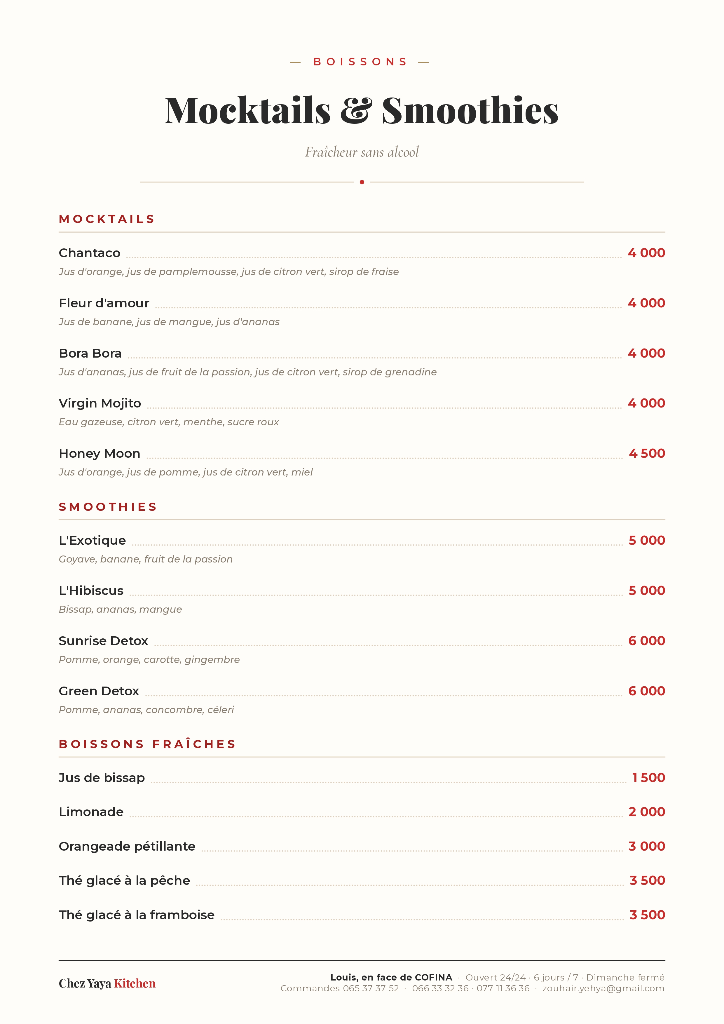 Menu CHEZ YAYA Kitchen — page 3